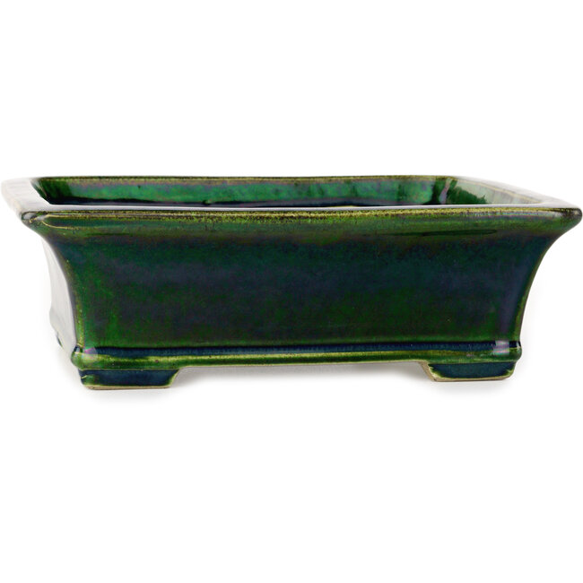 Rectangular green bonsai pot by Terahata Satomi Mazan - 250 x 215 x 82 mm