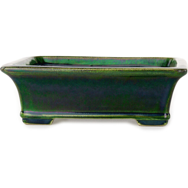 Rectangular green bonsai pot by Terahata Satomi Mazan - 250 x 215 x 82 mm