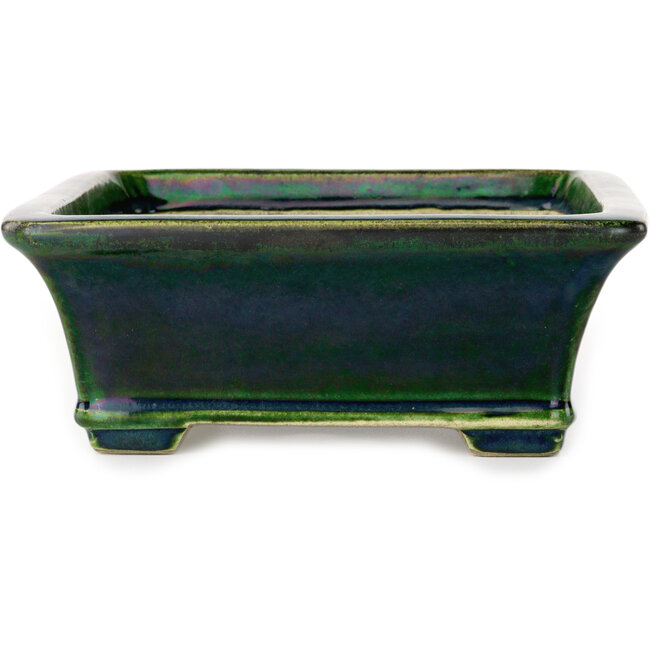 Rectangular green bonsai pot by Terahata Satomi Mazan - 250 x 215 x 82 mm