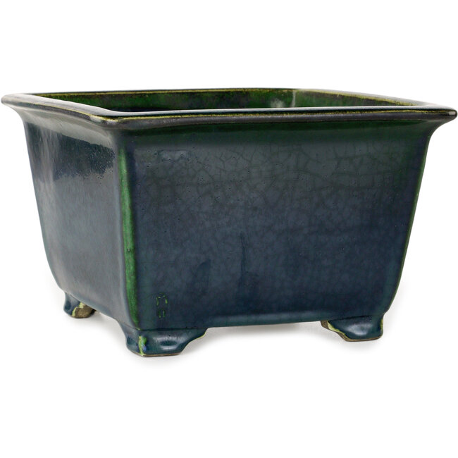 Square green bonsai pot by Terahata Satomi Mazan - 225 x 225 x 140 mm