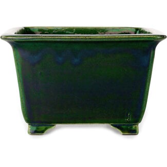  Satomi Mazan, Mazan Terahata 225 mm square green bonsai pot by Terahata Satomi Mazan, Tokoname, Japan