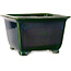 Square green bonsai pot by Terahata Satomi Mazan - 225 x 225 x 140 mm