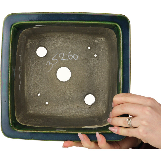 Pot à bonsaï carré vert par Terahata Satomi Mazan - 225 x 225 x 140 mm