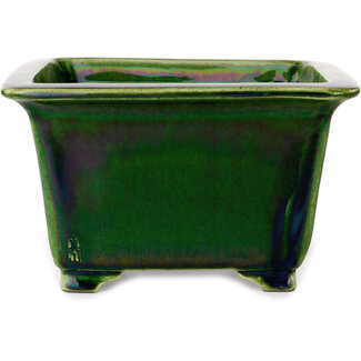  Satomi Mazan, Mazan Terahata 196 mm square green bonsai pot by Terahata Satomi Mazan, Tokoname, Japan