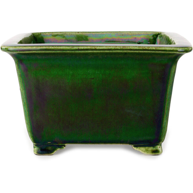 Square green bonsai pot by Terahata Satomi Mazan - 196 x 196 x 118 mm
