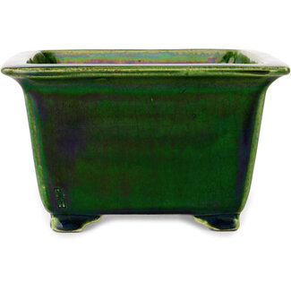  Satomi Mazan, Mazan Terahata 196 mm square green bonsai pot by Terahata Satomi Mazan, Tokoname, Japan