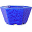Hexagonal dark blue, crystal glaze bonsai pot by Heian Senzan - 140 x 140 x 75 mm