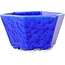 Hexagonal dark blue, crystal glaze bonsai pot by Heian Senzan - 140 x 140 x 75 mm