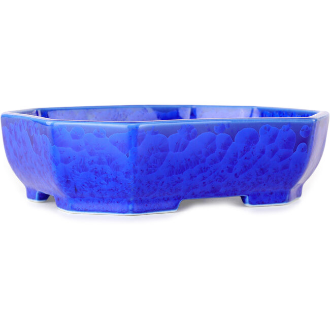 Oval dark blue, crystal glaze bonsai pot by Heian Senzan - 161 x 132 x 50 mm