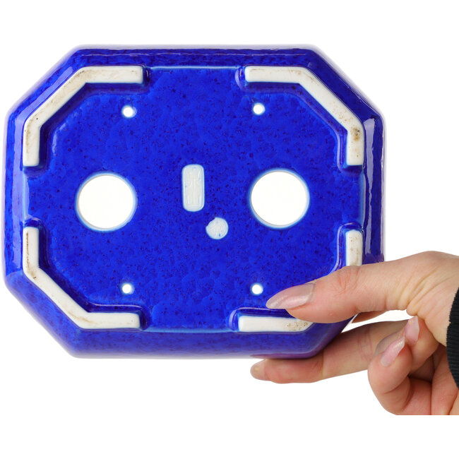 Oval dark blue, crystal glaze bonsai pot by Heian Senzan - 161 x 132 x 50 mm