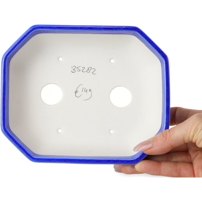 Oval dark blue, crystal glaze bonsai pot by Heian Senzan - 161 x 132 x 50 mm