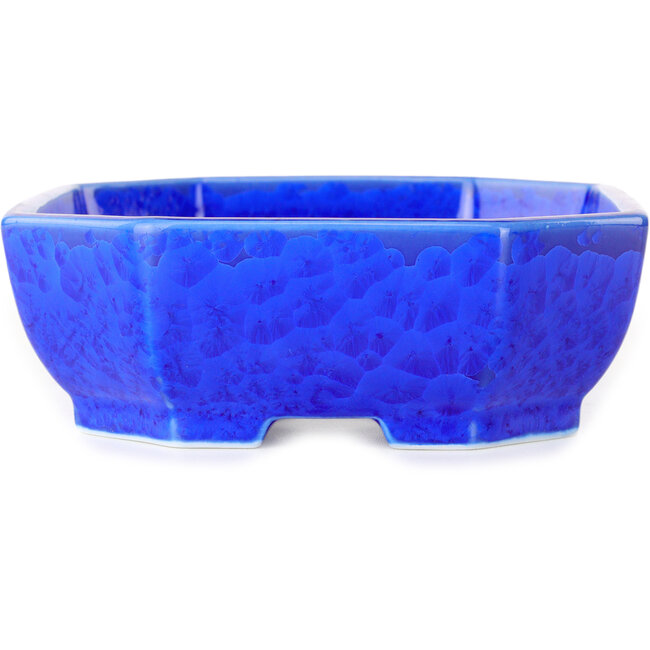 Oval dark blue, crystal glaze bonsai pot by Heian Senzan - 161 x 132 x 50 mm