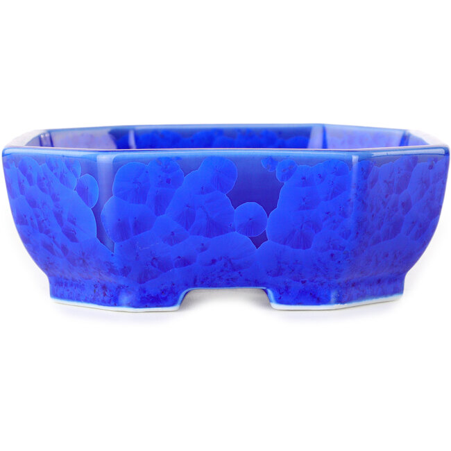 Oval dark blue, crystal glaze bonsai pot by Heian Senzan - 161 x 132 x 50 mm
