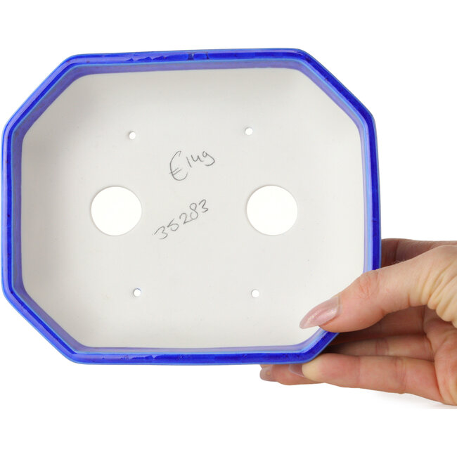 Oval dark blue, crystal glaze bonsai pot by Heian Senzan - 161 x 132 x 50 mm