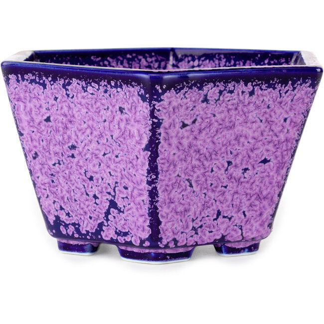 Hexagonal purple, crystal glaze bonsai pot by Heian Senzan - 140 x 140 x 75 mm