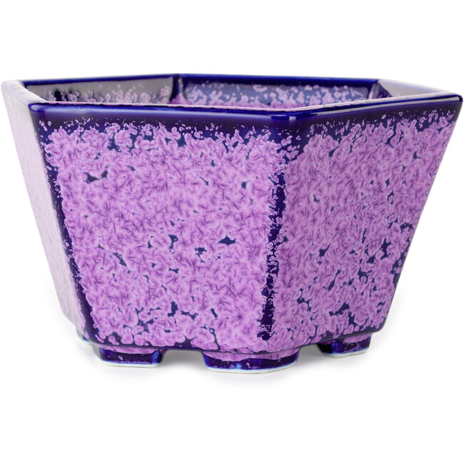 Hexagonal purple, crystal glaze bonsai pot by Heian Senzan - 140 x 140 x 75 mm