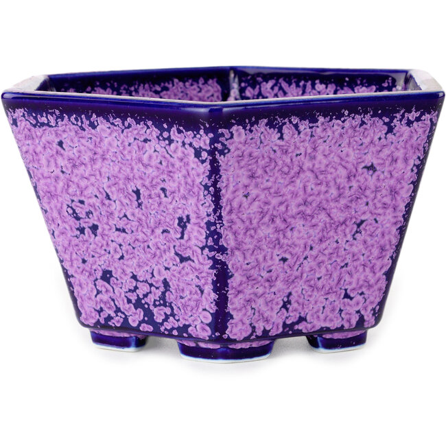 Hexagonal purple, crystal glaze bonsai pot by Heian Senzan - 140 x 140 x 75 mm