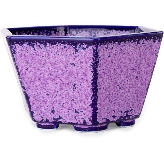 Hexagonal purple, crystal glaze bonsai pot by Heian Senzan - 140 x 140 x 75 mm