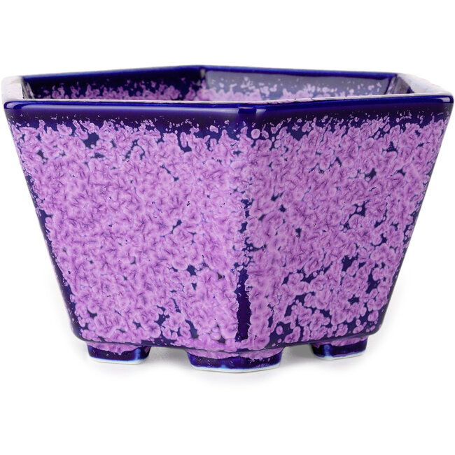 Hexagonal purple, crystal glaze bonsai pot by Heian Senzan - 140 x 140 x 75 mm