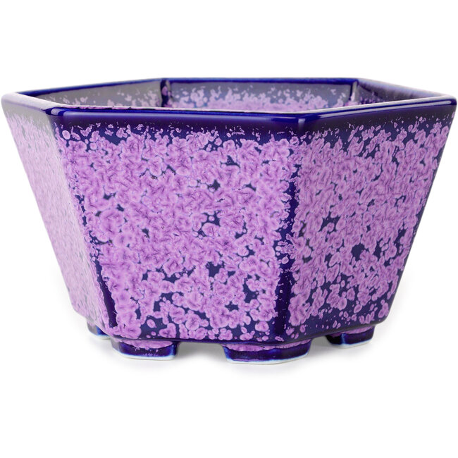 Hexagonal purple, crystal glaze bonsai pot by Heian Senzan - 140 x 140 x 75 mm