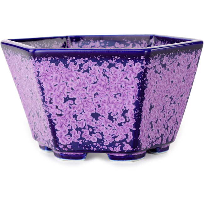 Hexagonal purple, crystal glaze bonsai pot by Heian Senzan - 140 x 140 x 75 mm