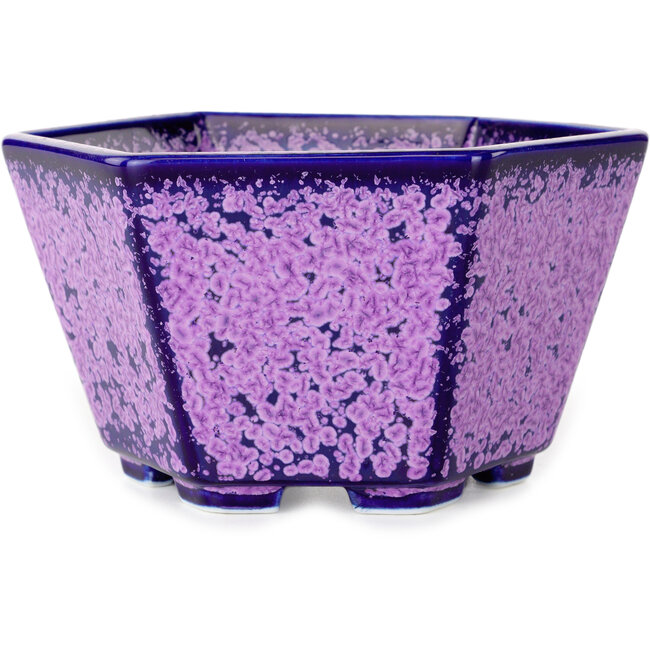 Hexagonal purple, crystal glaze bonsai pot by Heian Senzan - 140 x 140 x 75 mm