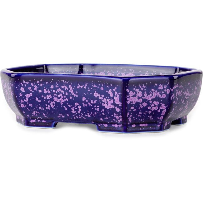 Oval purple, crystal glaze bonsai pot by Heian Senzan - 161 x 132 x 50 mm