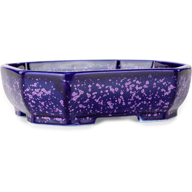 Oval purple, crystal glaze bonsai pot by Heian Senzan - 161 x 132 x 50 mm