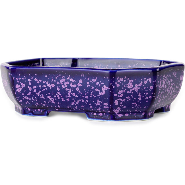 Oval purple, crystal glaze bonsai pot by Heian Senzan - 161 x 132 x 50 mm