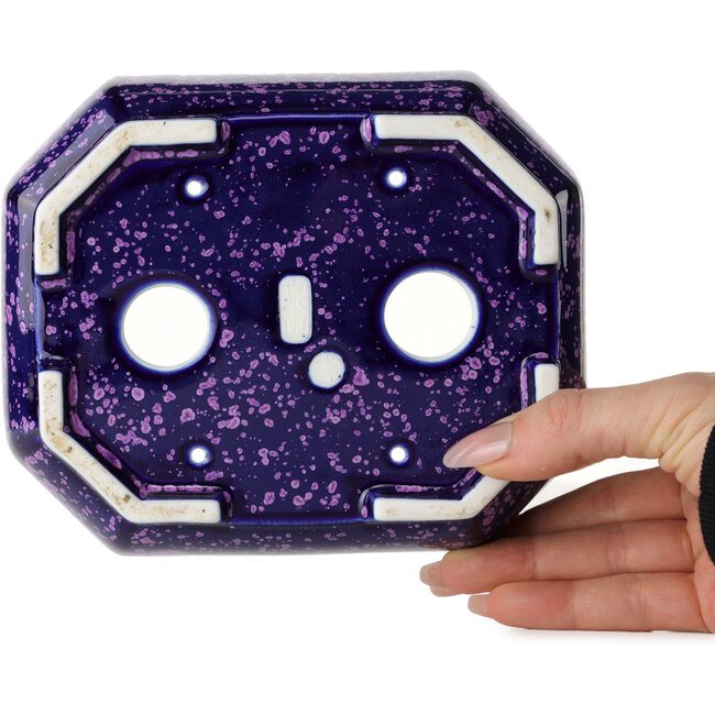 Oval purple, crystal glaze bonsai pot by Heian Senzan - 161 x 132 x 50 mm