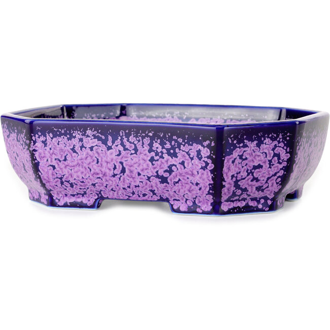 Oval purple, crystal glaze bonsai pot by Heian Senzan - 161 x 132 x 50 mm