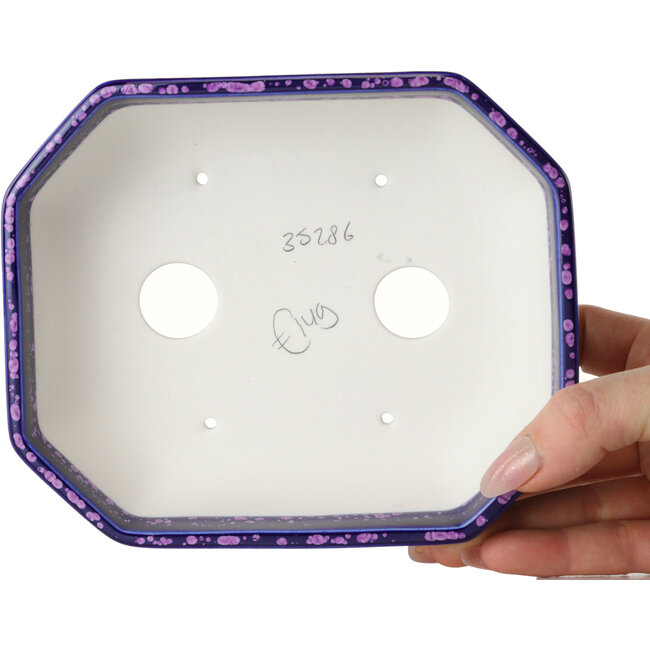 Oval purple, crystal glaze bonsai pot by Heian Senzan - 161 x 132 x 50 mm