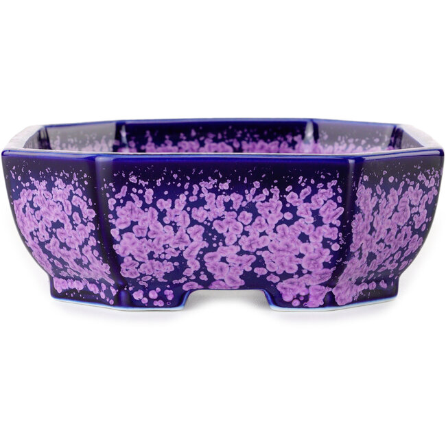 Oval purple, crystal glaze bonsai pot by Heian Senzan - 161 x 132 x 50 mm