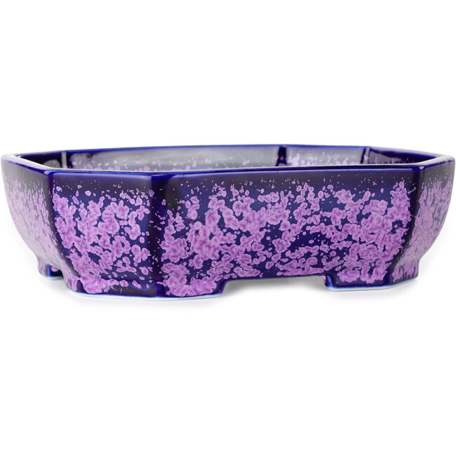 Oval purple, crystal glaze bonsai pot by Heian Senzan - 161 x 132 x 50 mm