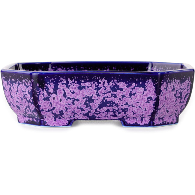 Oval purple, crystal glaze bonsai pot by Heian Senzan - 161 x 132 x 50 mm
