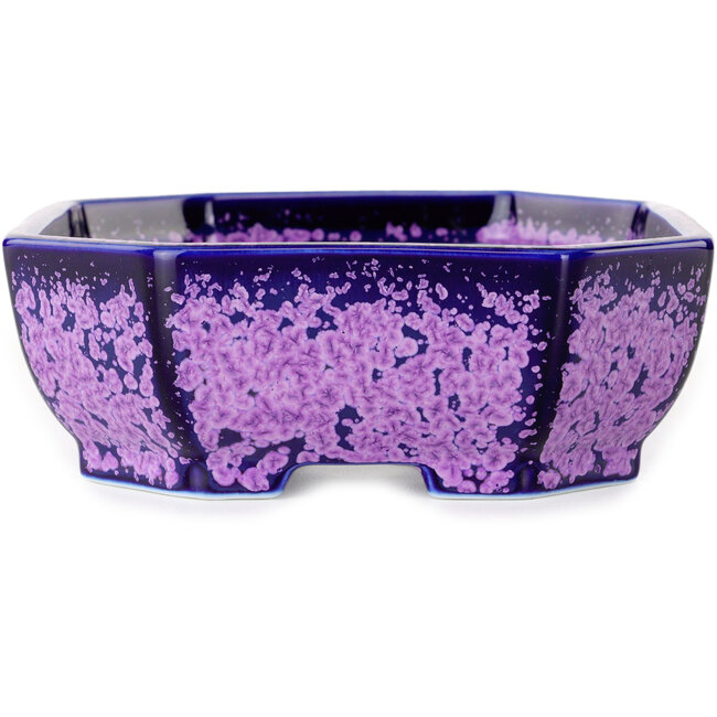 Oval purple, crystal glaze bonsai pot by Heian Senzan - 161 x 132 x 50 mm