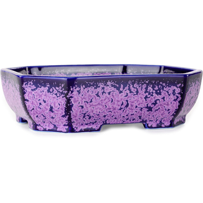 Oval purple, crystal glaze bonsai pot by Heian Senzan - 161 x 132 x 50 mm