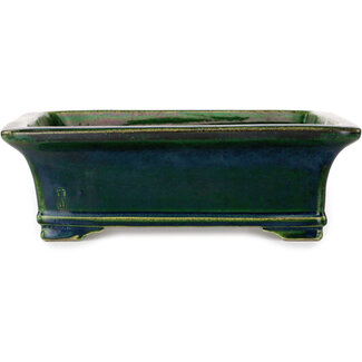  Satomi Mazan, Mazan Terahata 278 mm rectangular green bonsai pot by Terahata Satomi Mazan, Tokoname, Japan