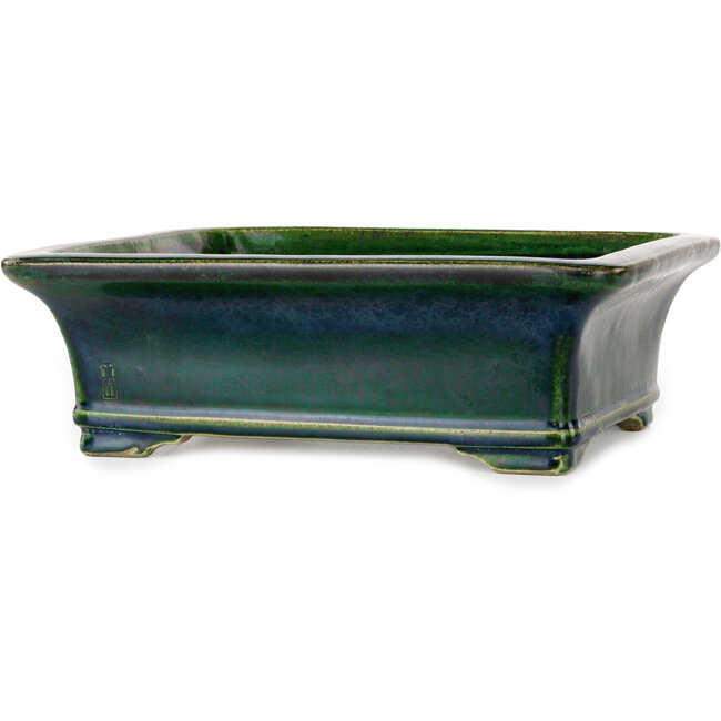 Rectangular green bonsai pot by Terahata Satomi Mazan - 278 x 245 x 90 mm