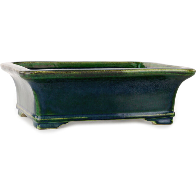 Rectangular green bonsai pot by Terahata Satomi Mazan - 278 x 245 x 90 mm