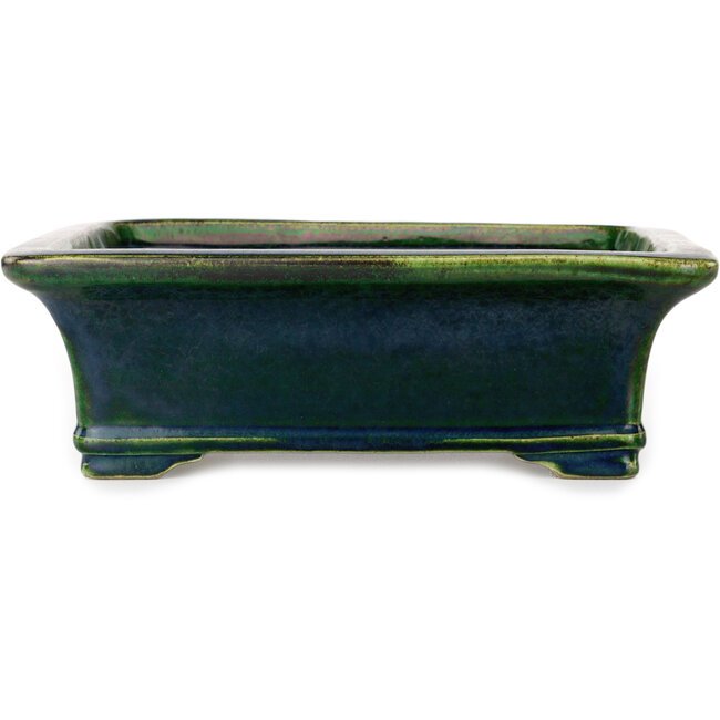 Rectangular green bonsai pot by Terahata Satomi Mazan - 278 x 245 x 90 mm