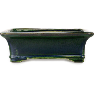  Satomi Mazan, Mazan Terahata 278 mm rectangular green bonsai pot by Terahata Satomi Mazan, Tokoname, Japan