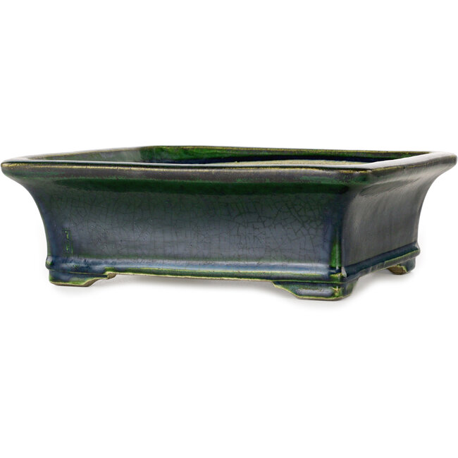Rectangular green bonsai pot by Terahata Satomi Mazan - 278 x 245 x 90 mm