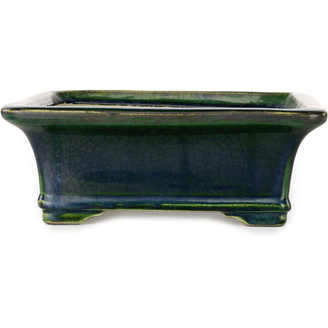 Rectangular green bonsai pot by Terahata Satomi Mazan - 278 x 245 x 90 mm