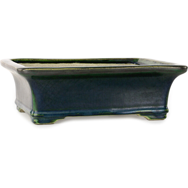 Rectangular green bonsai pot by Terahata Satomi Mazan - 278 x 245 x 90 mm