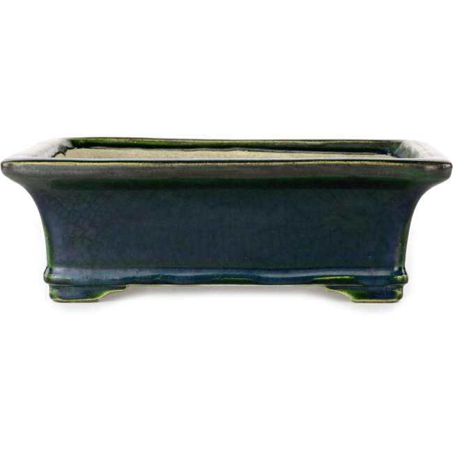 Rectangular green bonsai pot by Terahata Satomi Mazan - 278 x 245 x 90 mm