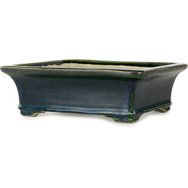 Rectangular green bonsai pot by Terahata Satomi Mazan - 278 x 245 x 90 mm