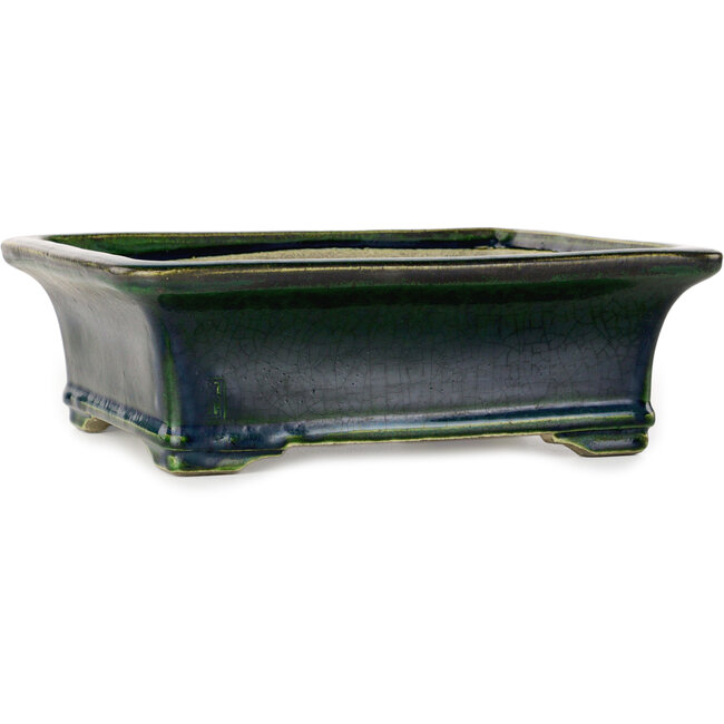 Rectangular green bonsai pot by Terahata Satomi Mazan - 278 x 245 x 90 mm