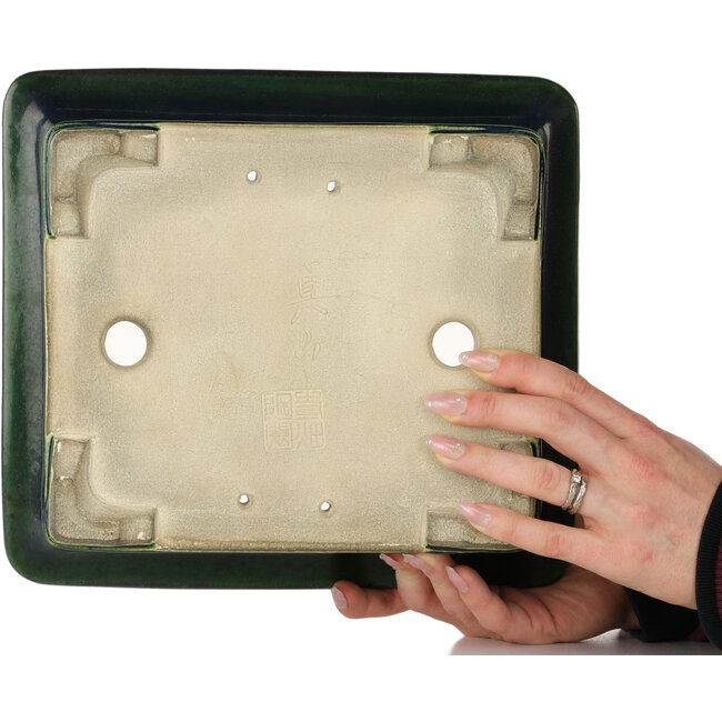 Rectangular green bonsai pot by Terahata Satomi Mazan - 278 x 245 x 90 mm