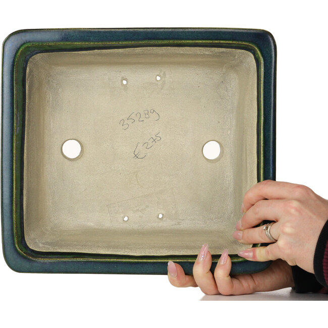 Rectangular green bonsai pot by Terahata Satomi Mazan - 278 x 245 x 90 mm